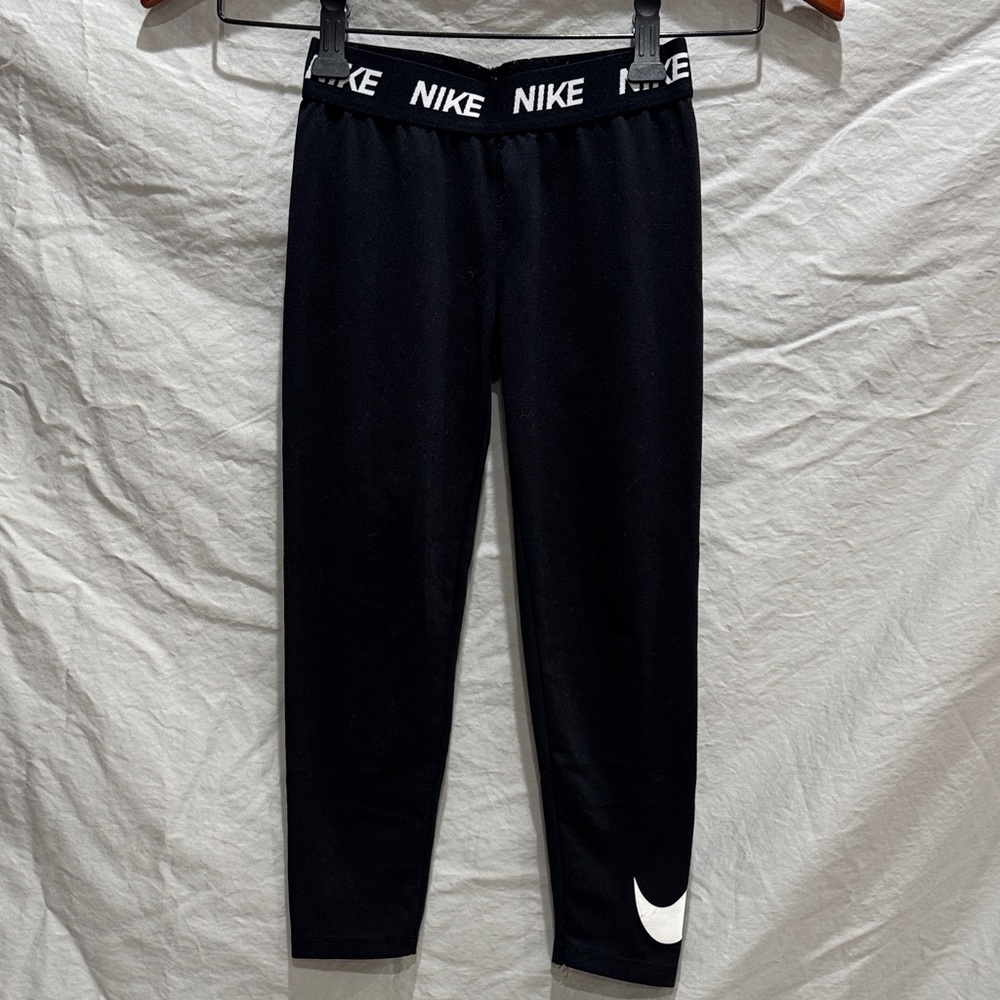 Nike Black Leggings with White Swoosh and Branded Waistband